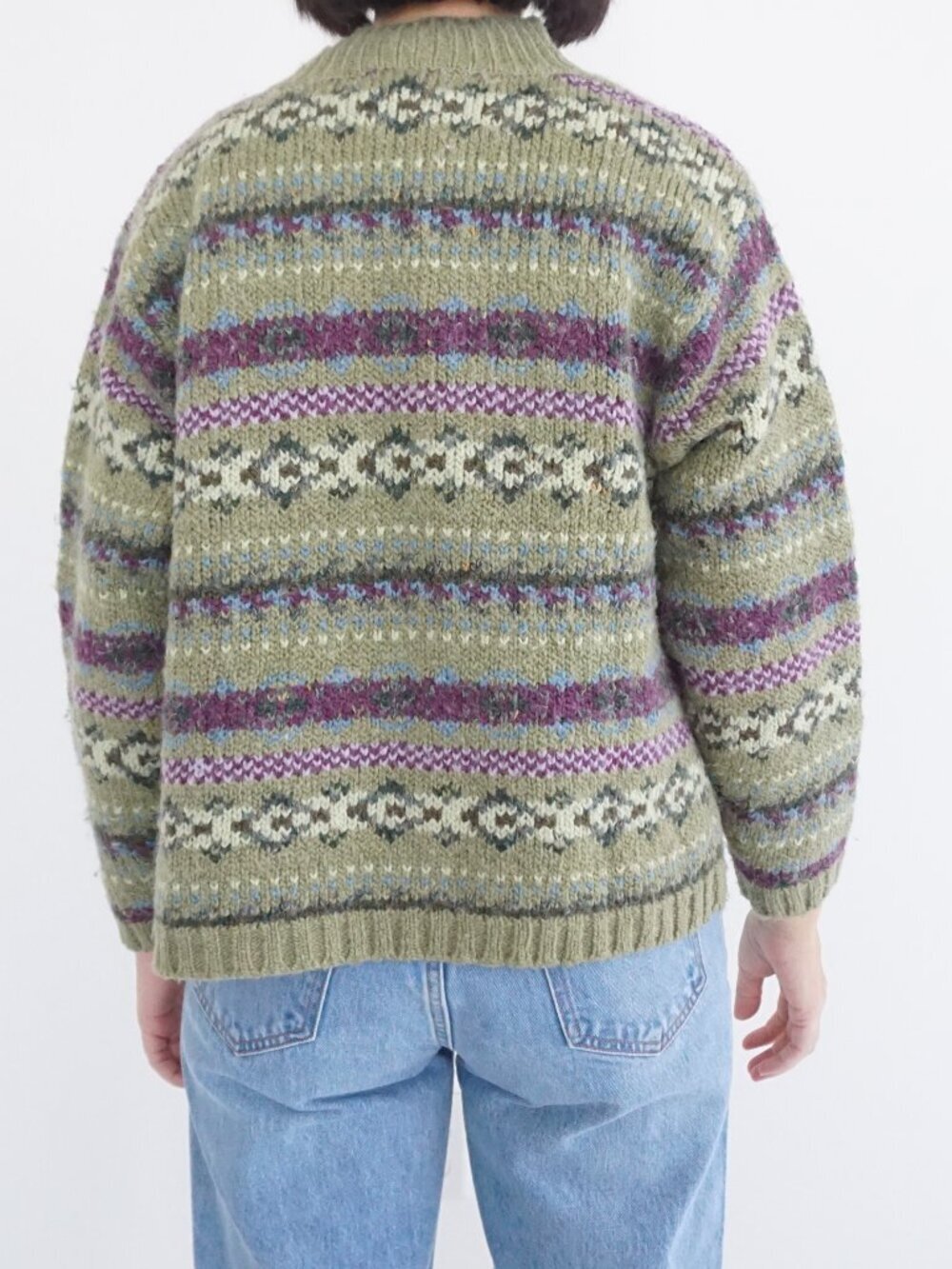 Vintage Studio Works Green Fair Isle Knit Zip Cardigan Nordic Pattern Petite PM - Picture 2 of 10